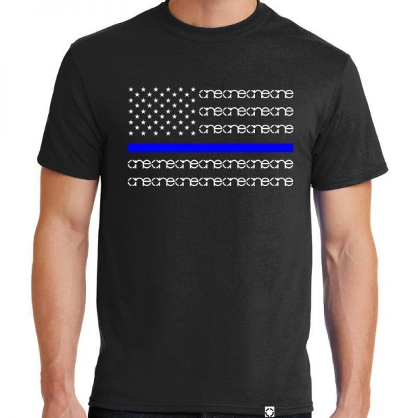 One Blue Line Black Short Sleeve Shirt