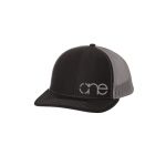 Black and Grey “One” Trucker Hat with White logo, snapback.