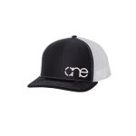 Navy Blue and White "One" Trucker Hat with White logo, snapback.