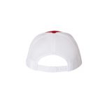 Red and White “One” Trucker Hat with White logo, snapback, rear of cap.