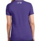 Ladies Purple short sleeve shirt rear, with one logo in white on the upper back.