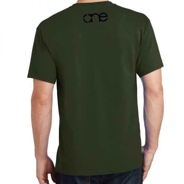 Men's Olive Green Armor Christian Tee Shirt in Black, Back.