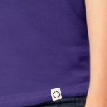 Ladies Purple One shirt with woven label close up.