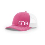 Pink and White "One" Trucker Hat with White logo, snapback.
