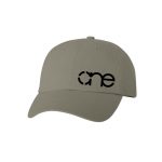 Olive Green “One” Dad Cap with Black logo, adjustable with belt and buckle closure.