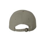 Olive Green “One” Dad Cap with Black logo, adjustable with belt and buckle closure. Rear of cap.