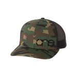 Camo and Black "One" Trucker Hat with White logo, snapback.
