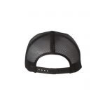 Solid Black “One” Trucker Hat with Black logo, Yupoong Classics snapback, rear view.