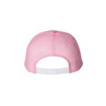 Solid Pink “One” Trucker Hat with Pink logo, Yupoong Classics snapback, rear view.