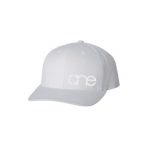 Solid White “One” Trucker Hat with White logo, Yupoong Classics snapback.