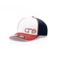 White, Navy Blue and Red R-Active Flexfit Cap with Red One logo with Navy Blue outline.