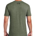 Men’s heather military green short sleeve Christian tee shirt with One logo on back.