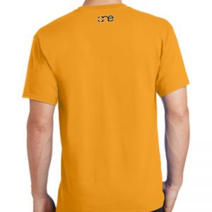 Men's gold short sleeve Christian tee shirt with One logo on back.