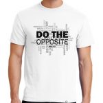 Men’s white short sleeve “Do the Opposite” Christian tee shirt.