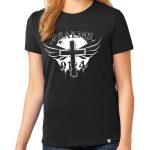 Ladies black short sleeve "Wings of God" Christian tee shirt.