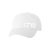 One, White, Dad Cap with White logo, adjustable with belt and buckle closure. Front view.