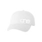One, White, Dad Cap with White logo, adjustable with belt and buckle closure. Front view.