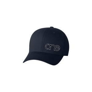 Navy Blue Flexfit Cap with Navy Blue One logo, side-front view.