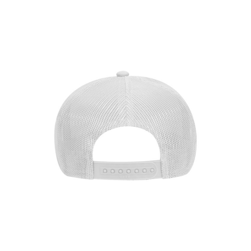 One Way Truth Life, White on White, 5 Panel Trucker, snapback, rear of cap.