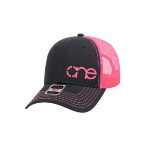 Black and Neon Pink "One" Trucker Hat with Neon Pink logo, snapback.