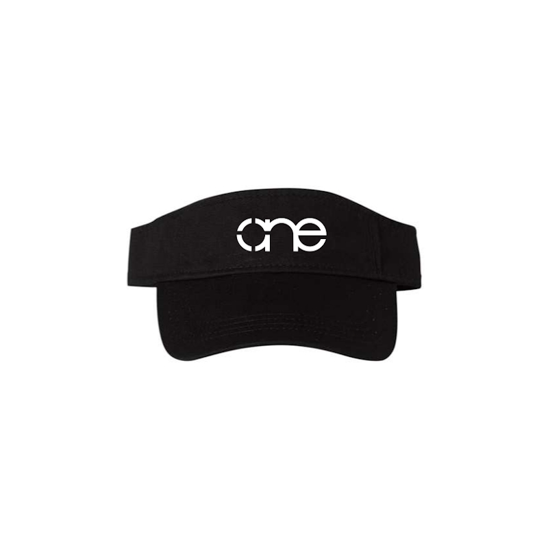 Black “One” Visor with White logo, hook & loop closure.