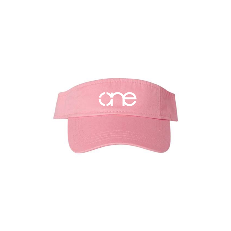 Pink “One” Visor with White logo, hook & loop closure.
