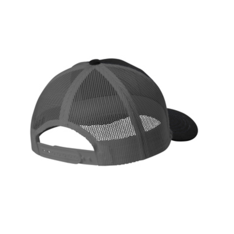 Black and Grey Steel Youth "One" Trucker Hat with White logo, snapback, rear of cap.