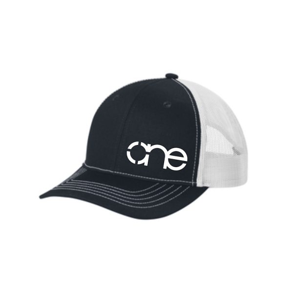 Rich Navy Blue and White Youth "One" Trucker Hat with White logo, snapback.