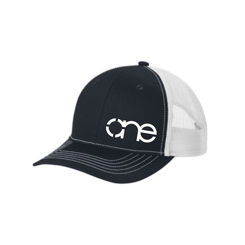 Rich Navy Blue and White Youth “One” Trucker Hat with White logo, snapback.