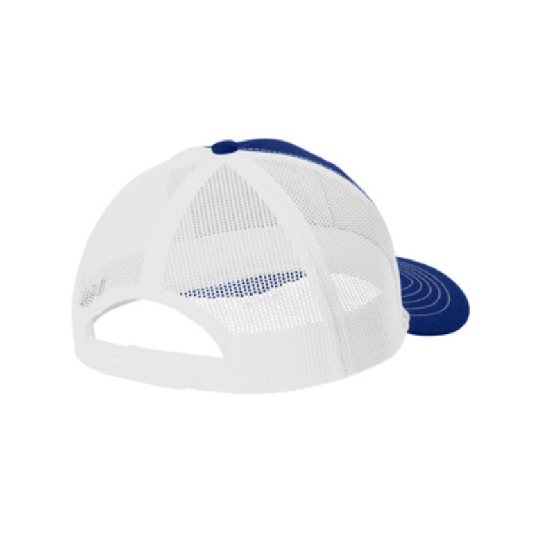 Patriot Blue and White Youth “One” Trucker Hat with White logo, snapback, rear of cap.