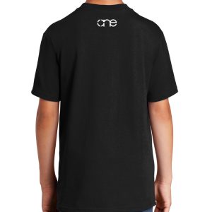 Youth Black short sleeve "One Outlined" Christian tee shirt with One logo on back.