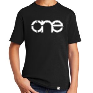 Youth Black short sleeve "One Outlined" Christian tee shirt.
