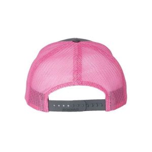 Charcoal and Neon Pink "One" Trucker Hat with Neon Pink logo, snapback, rear of cap.