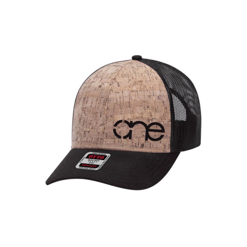 Cork and Black “One” Trucker Hat with Black logo, snapback.