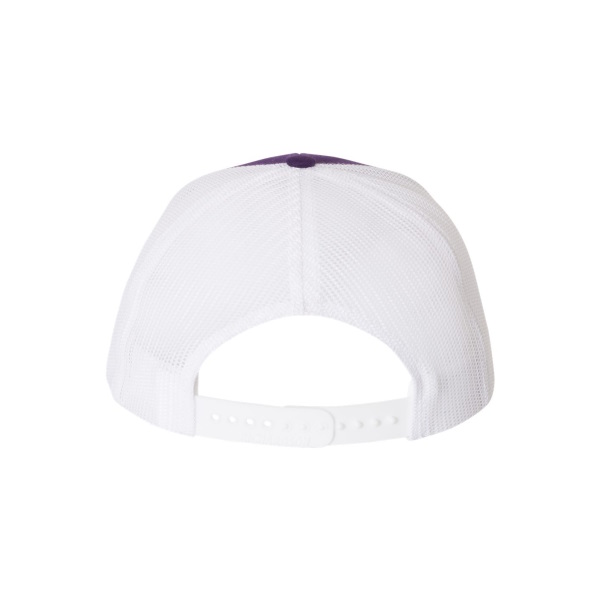 Purple and White "One" Trucker Hat with White logo, snapback, rear of cap.