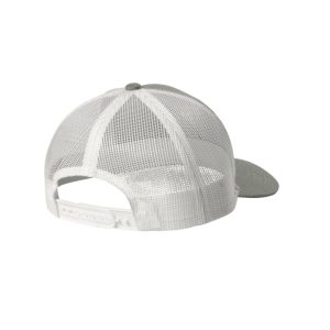 Heather Grey and White Youth "One" Trucker Hat with White logo, snapback, rear of cap.