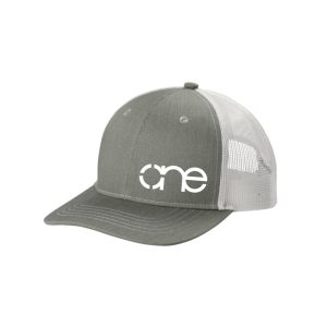 Heather Grey and White Youth "One" Trucker Hat with White logo, snapback.