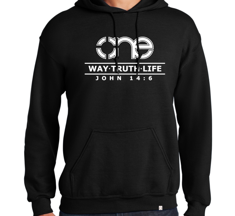 Mens, Black, One Way Truth Life Christian Pull Over Hoodie, front.