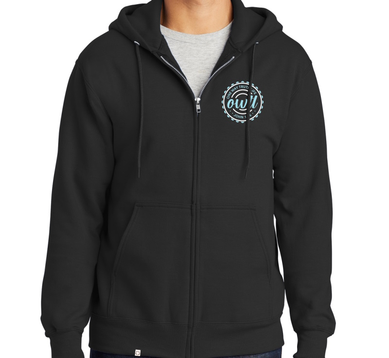 Mens, Black, One Way Truth Life Christian Zip-Up Hoodie, front.