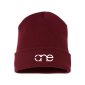 Maroon cuffed beanie with white One logo.