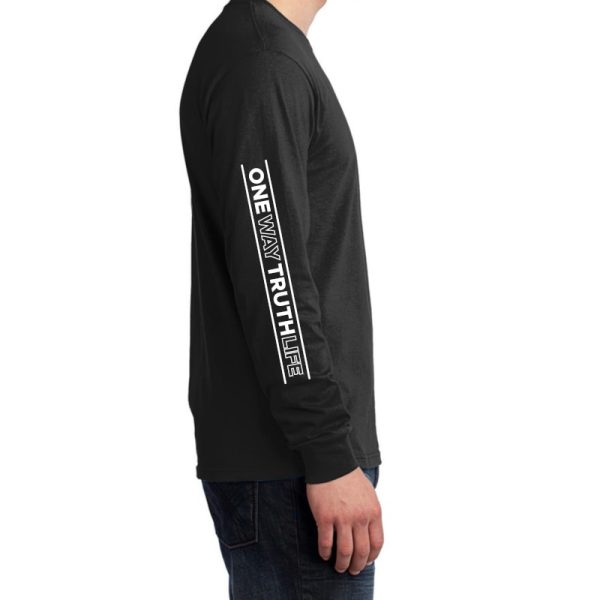 Mens, Black, Long Sleeve One Way Truth Life Christian Shirt, right side view.