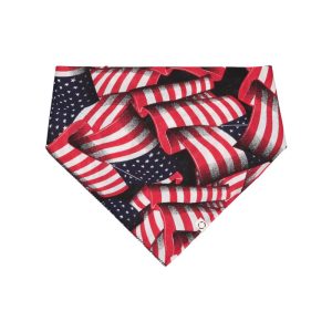 American Flag, One, dog bandanna with white woven label.
