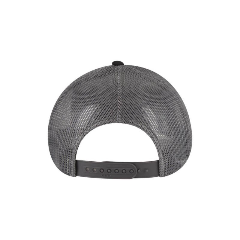 Charcoal, Charcoal and Black “One” Trucker Hat with Black logo, snapback, back view.
