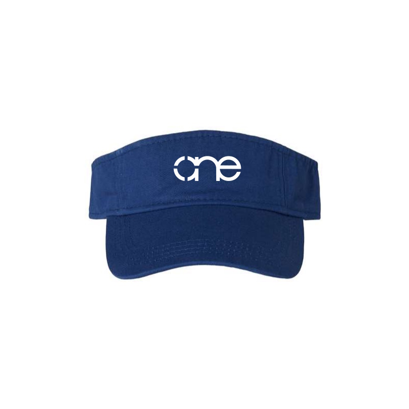 Royal Blue “One” Visor Hat with White logo, hook and loop (velcro), front side view.