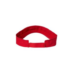Red "One" Visor Hat with White logo, hook and loop (velcro), back side view.