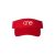 Red "One" Visor Hat with White logo, hook and loop (velcro), front side view.