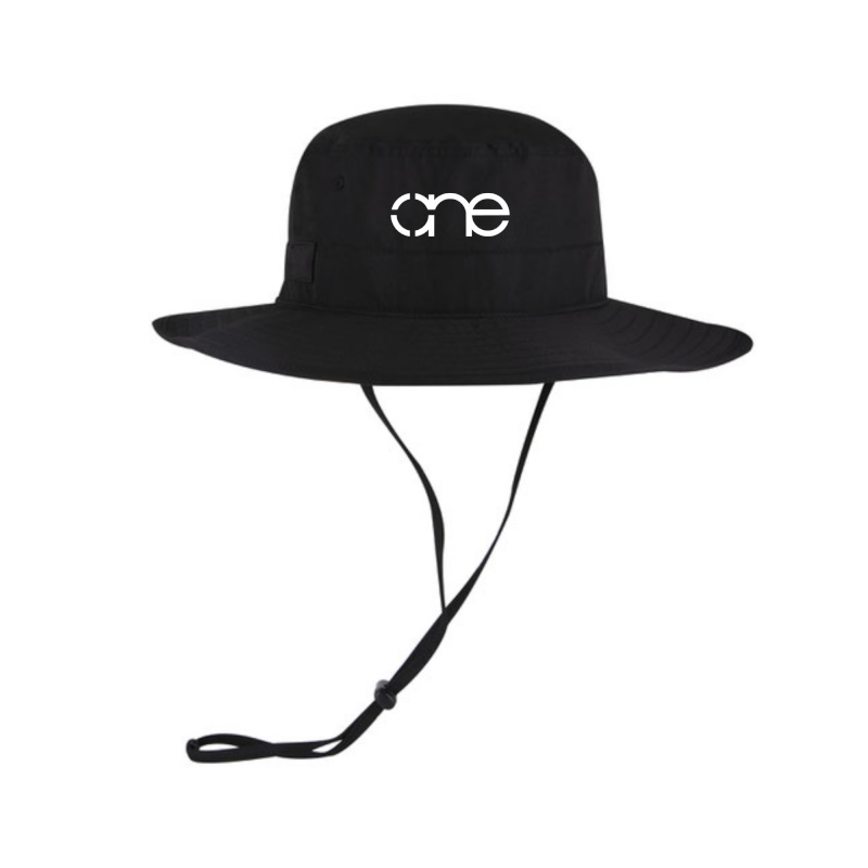 Black "One" Boonie Hat with White logo, front side view.