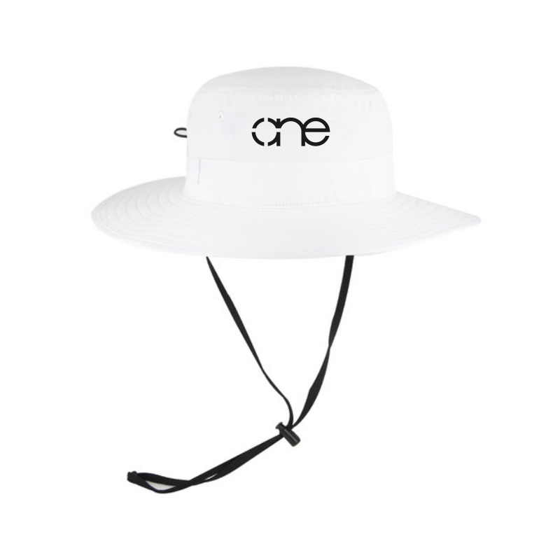 White “One” Boonie Hat with Black logo, front side view.