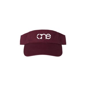 Maroon "One" Visor Hat with White logo, hook and loop (velcro), front view.