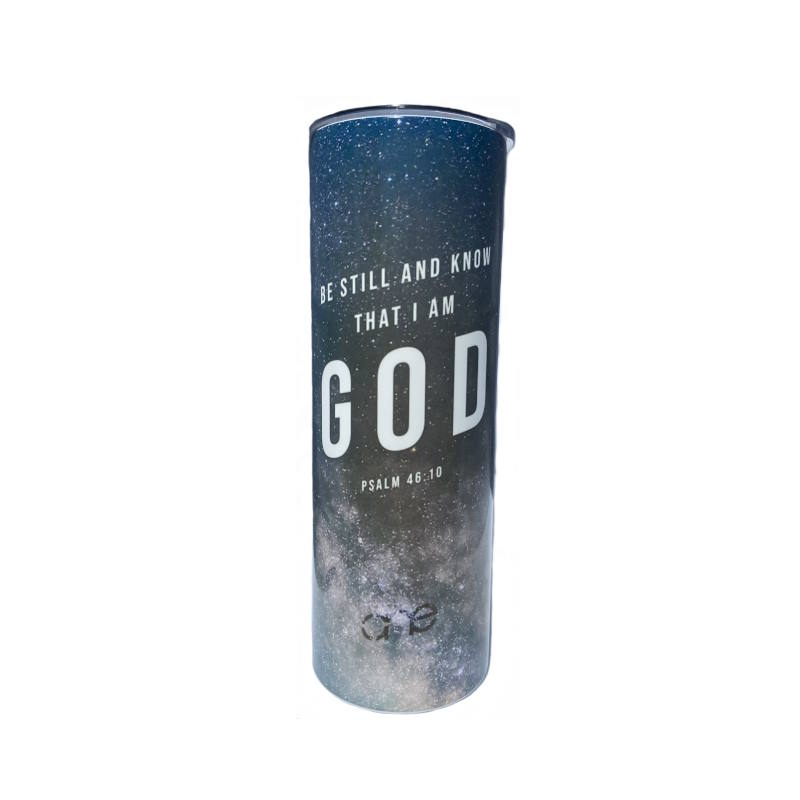 Be Still and Know Galaxy 20oz Skinny Tumbler.